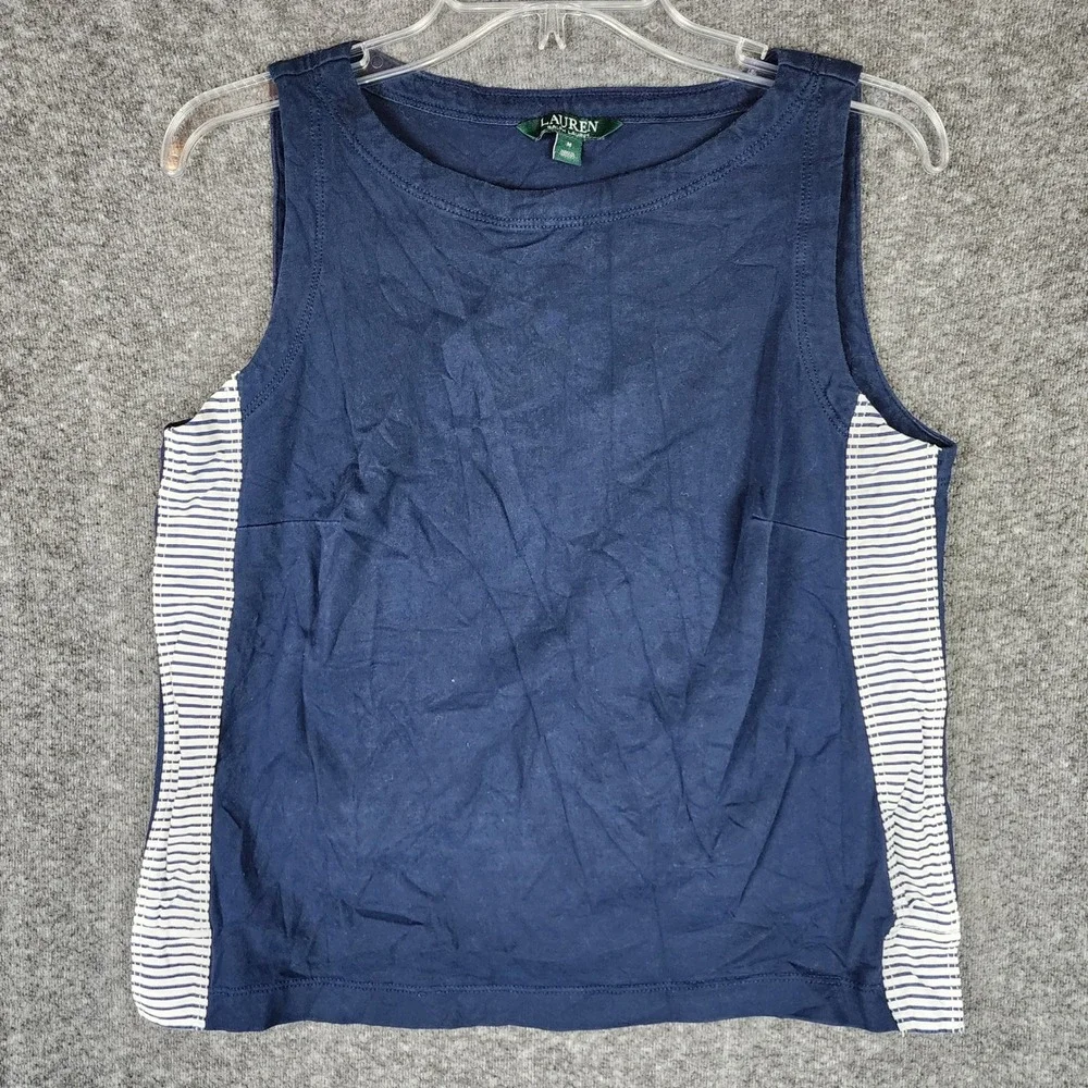 Lauren Ralph Lauren Tank Top Womens M Navy Blue Striped Side Panels EUC